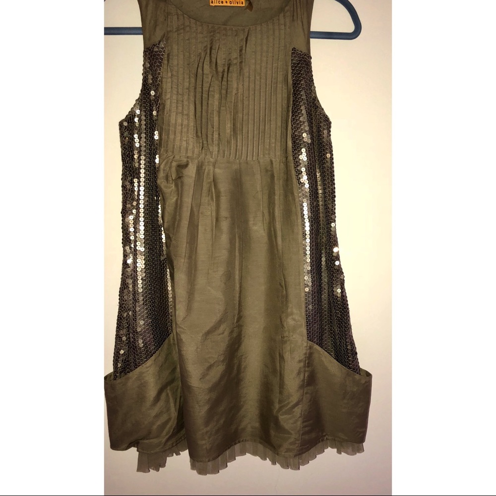 Alice + Olivia Golden Green Sequence Dress